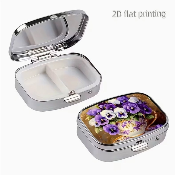 Pansy Floral Nature Inspired Pill Organizer 2-Compartment Compact Pill Case New - Picture 9 of 11